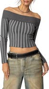EDIKTED Daren Off the Shoulder Ribbed Crop Sweater