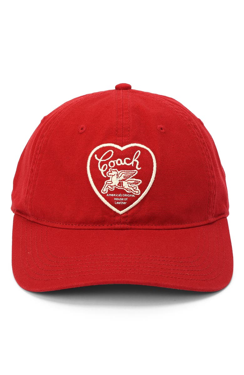 COACH Peggy Heart Patch Cotton Twill Baseball Cap, Alternate, color, Red Chalk