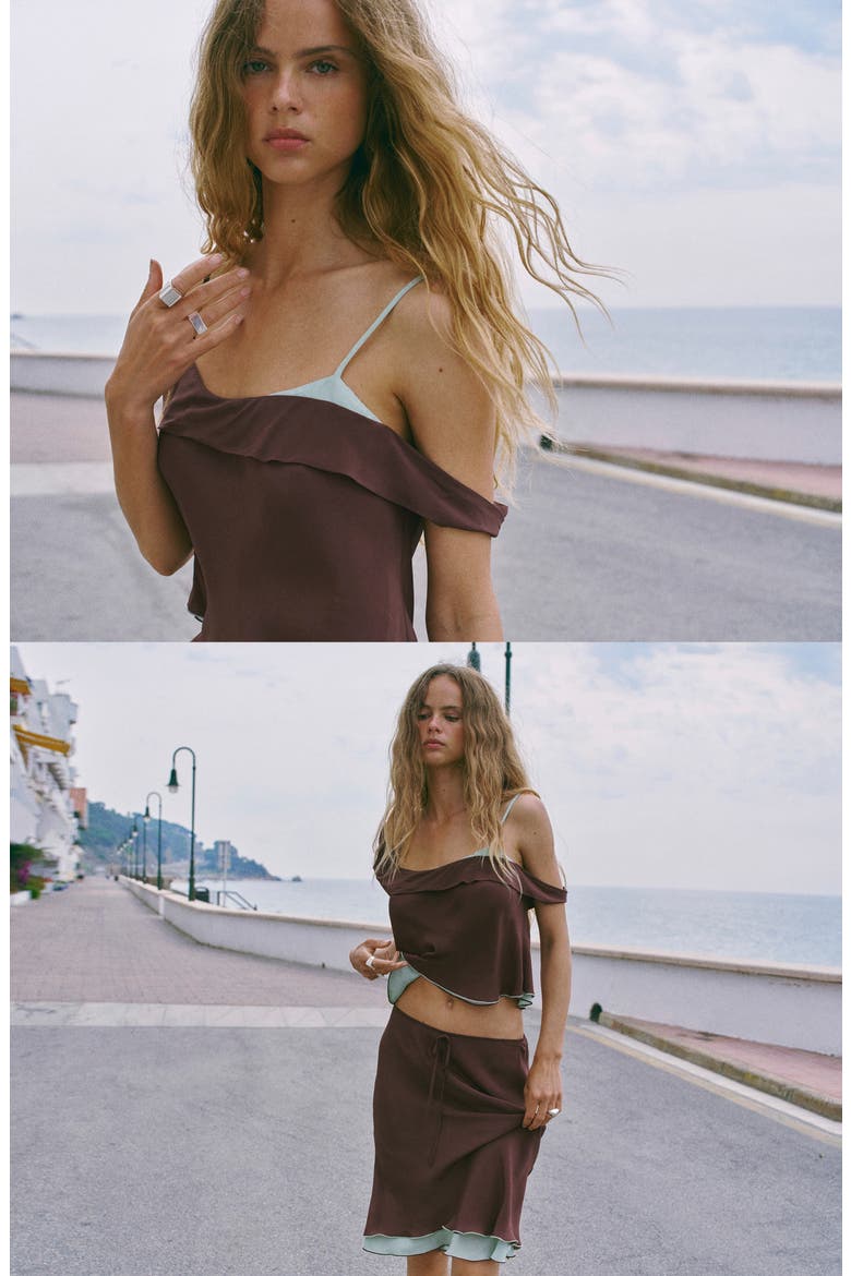 Mixed Asymmetrical Top, Alternate, color, BROWN