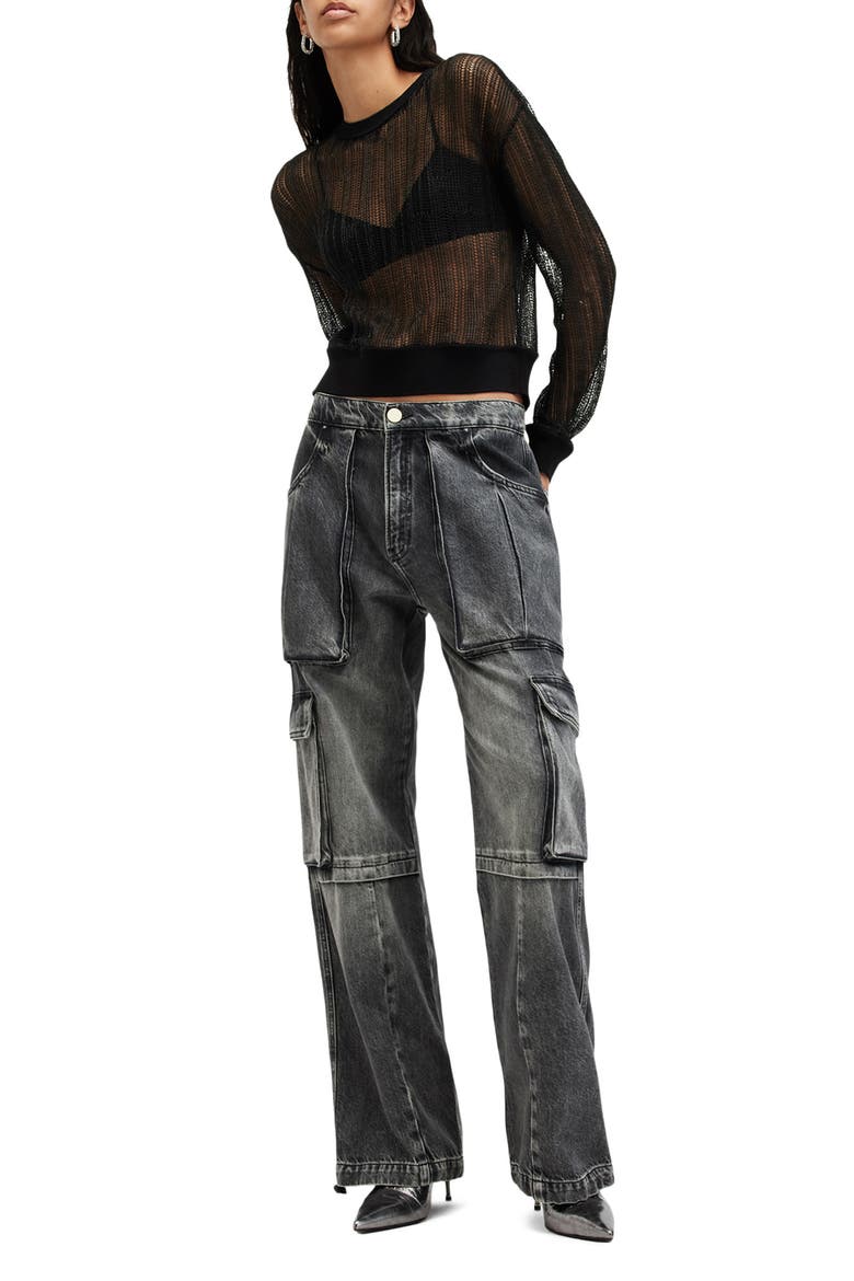 Giana Open Stitch Sweater, Alternate, color, BLACK