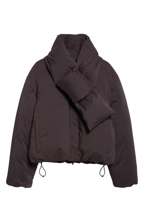 Alexander Wang Crop Puffer Jacket With Removable Scarf In Brown