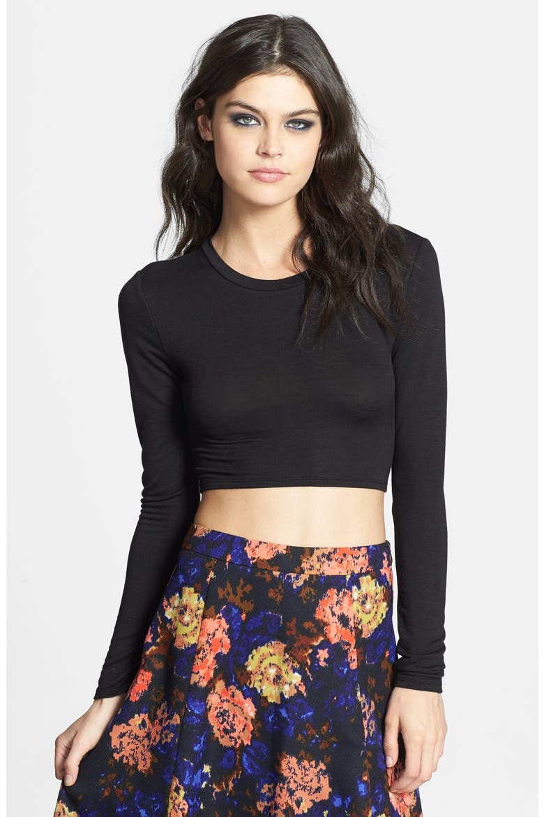 French Terry Crop Top, Main, color, BLACK
