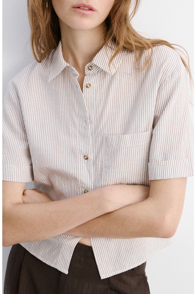 Stripe Short Sleeve Button-Up Shirt, Main, color, SAND