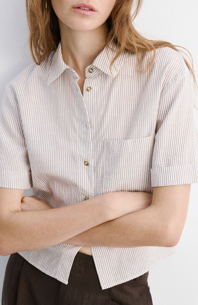 MANGO Stripe Short Sleeve Button-Up Shirt, Main, color, 