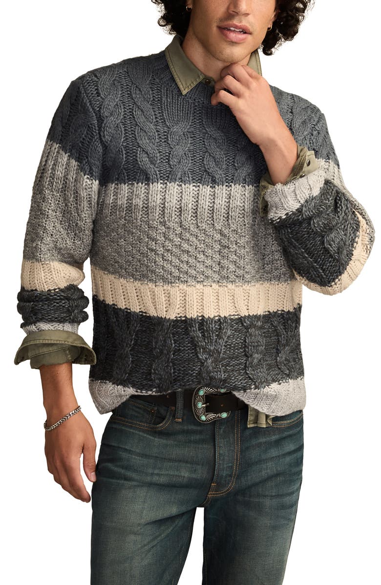Lucky Brand Cable Stitch Sweater, Alternate, color, Turbulence