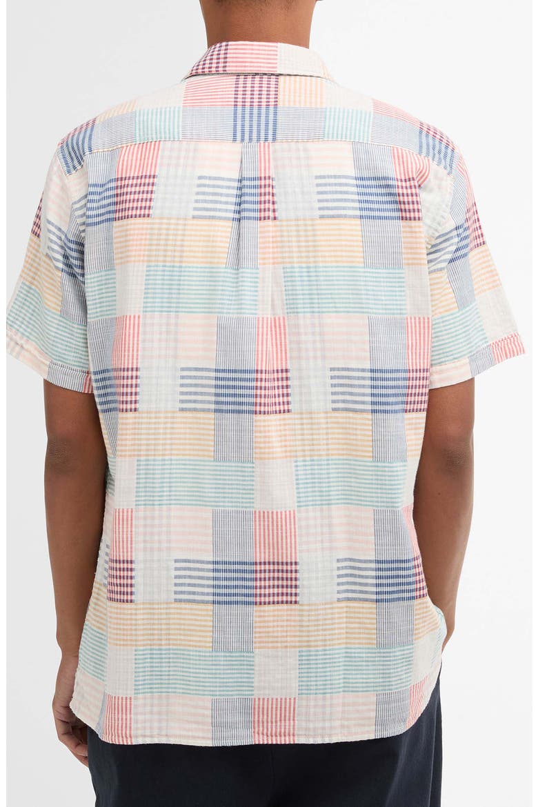 Oakshore Patchwork Print Short Sleeve Slub Cotton Button-Up Shirt, Alternate, color, RED