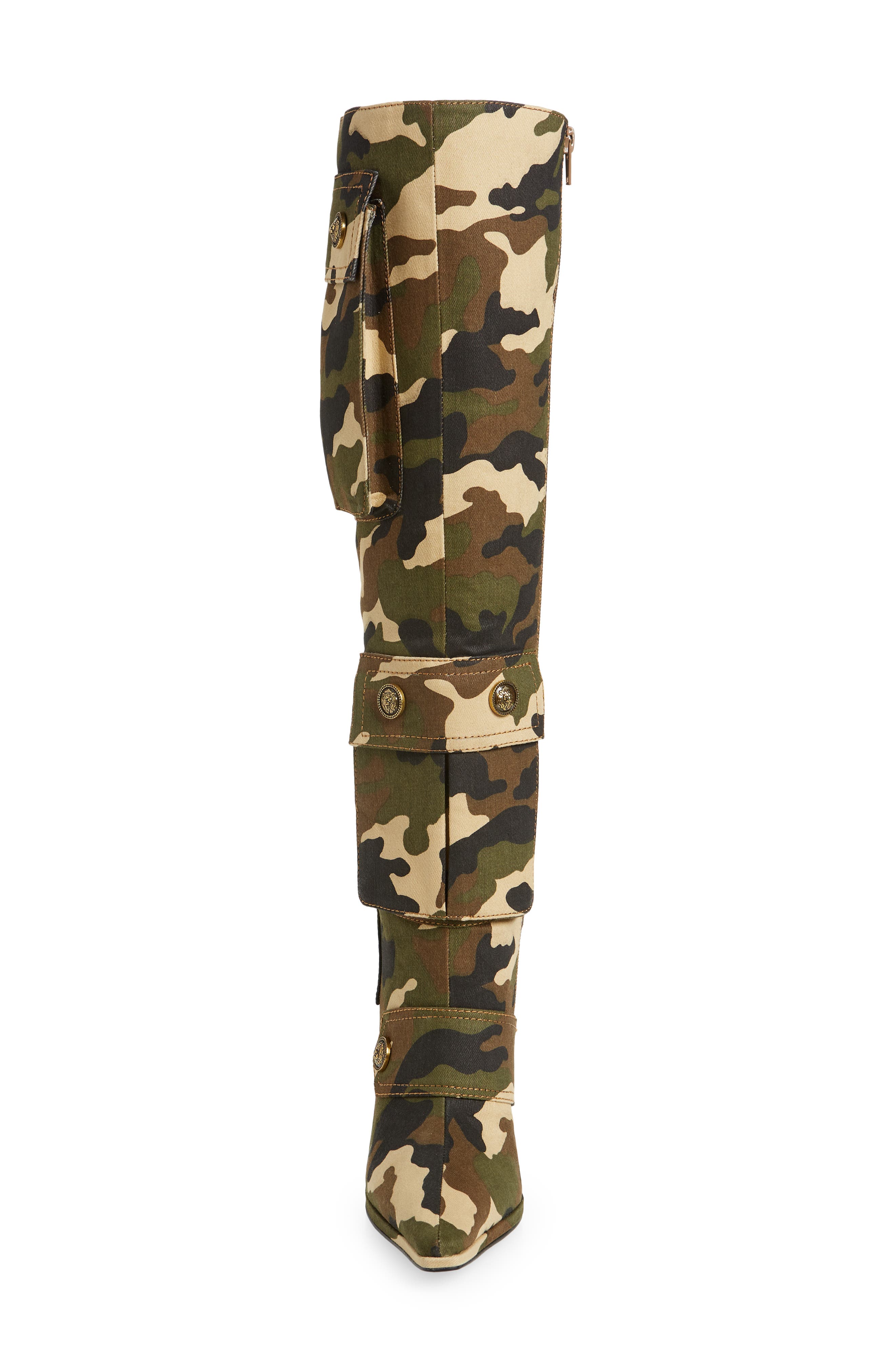 Pocketed Pointed Toe Knee High Boot, Alternate, color, BEIGE CAMO