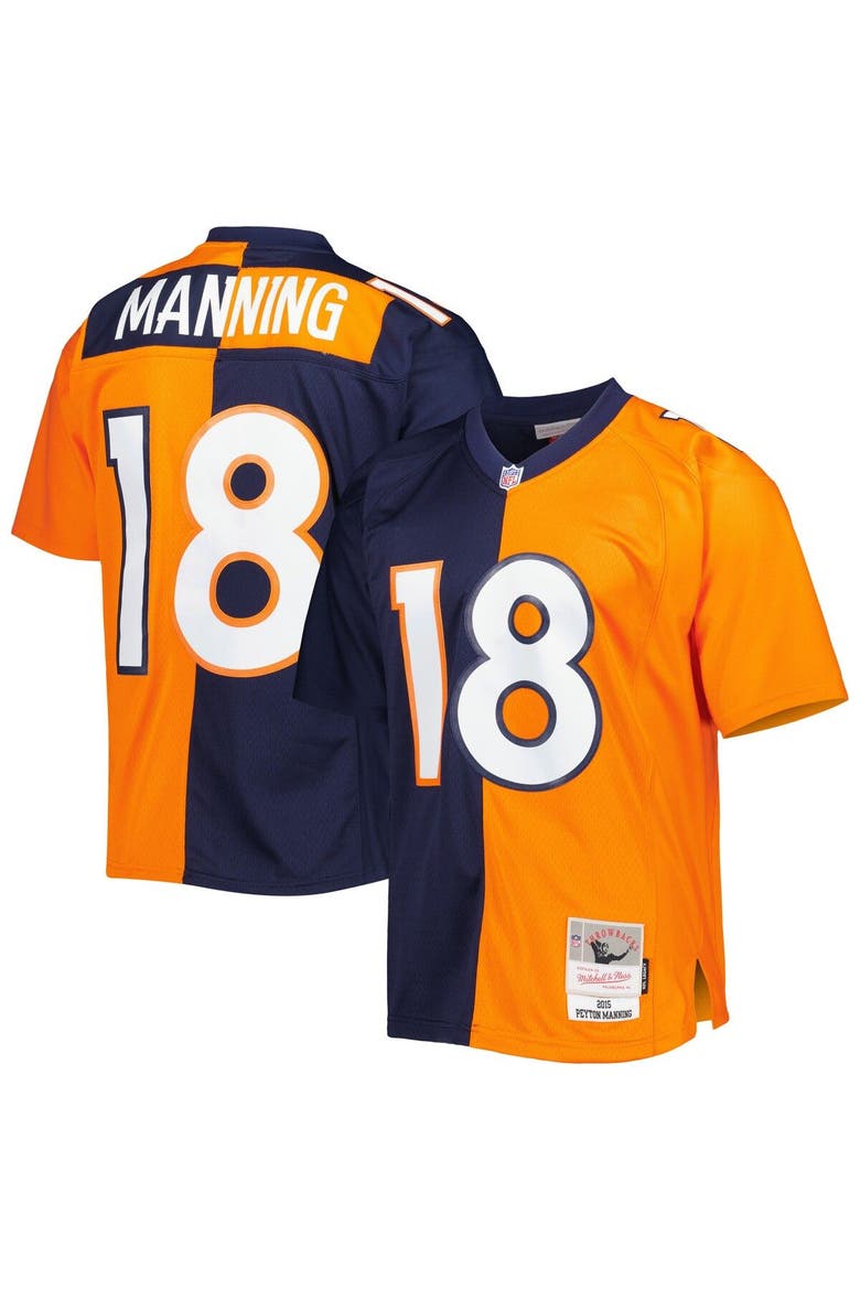 Men's Mitchell & Ness Peyton Manning Navy/Orange Denver Broncos 2015 Split Legacy Replica Jersey, Main, color, Navy