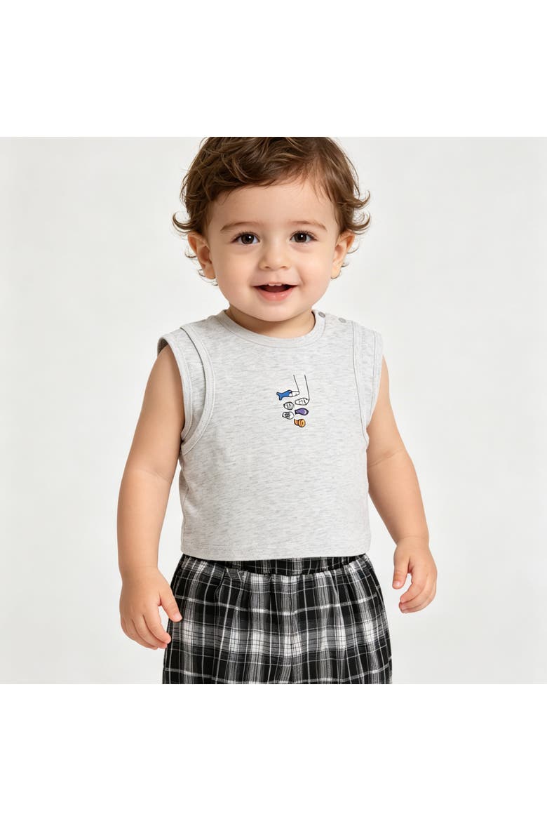Fish Plaid Set, Alternate, color, Grey
