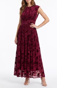 Taylor Dresses Floral Velvet Burnout Gown