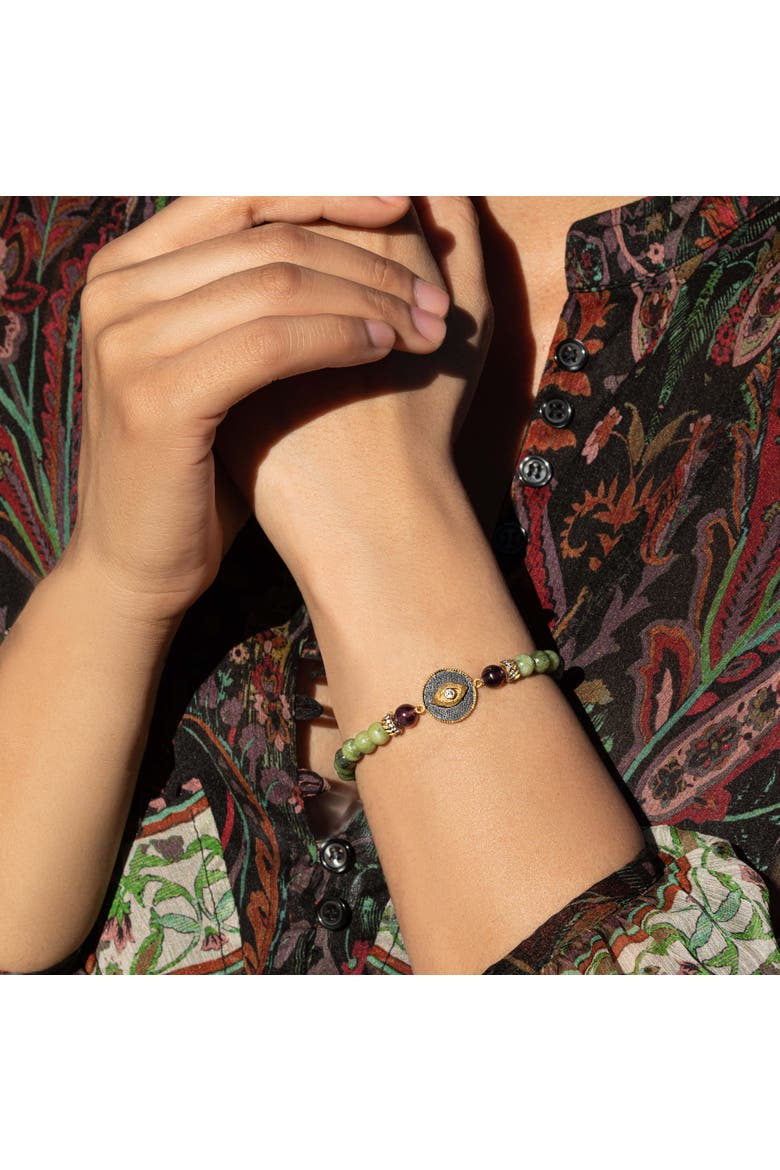 Defensive Trio Jade Stone Evil Eye Bracelet, Alternate, color, Green/purple/gold
