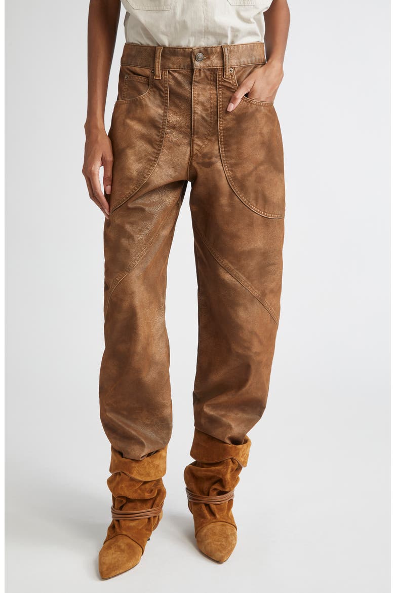 Kelvina Faux Leather Pants, Main, color, TABACCO