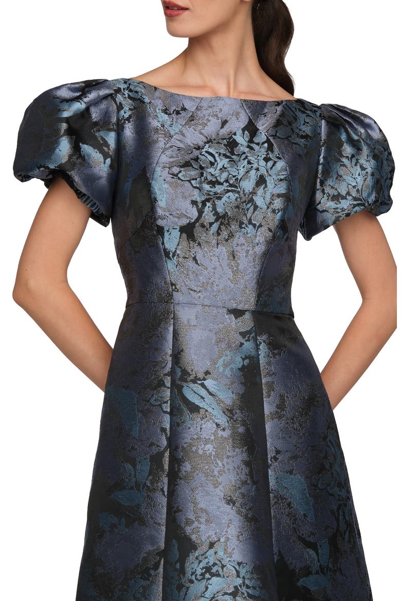 Jennifer Metallic Puff Sleeve Tea Length Dress, Alternate, color, CHAMBRAY MULTI