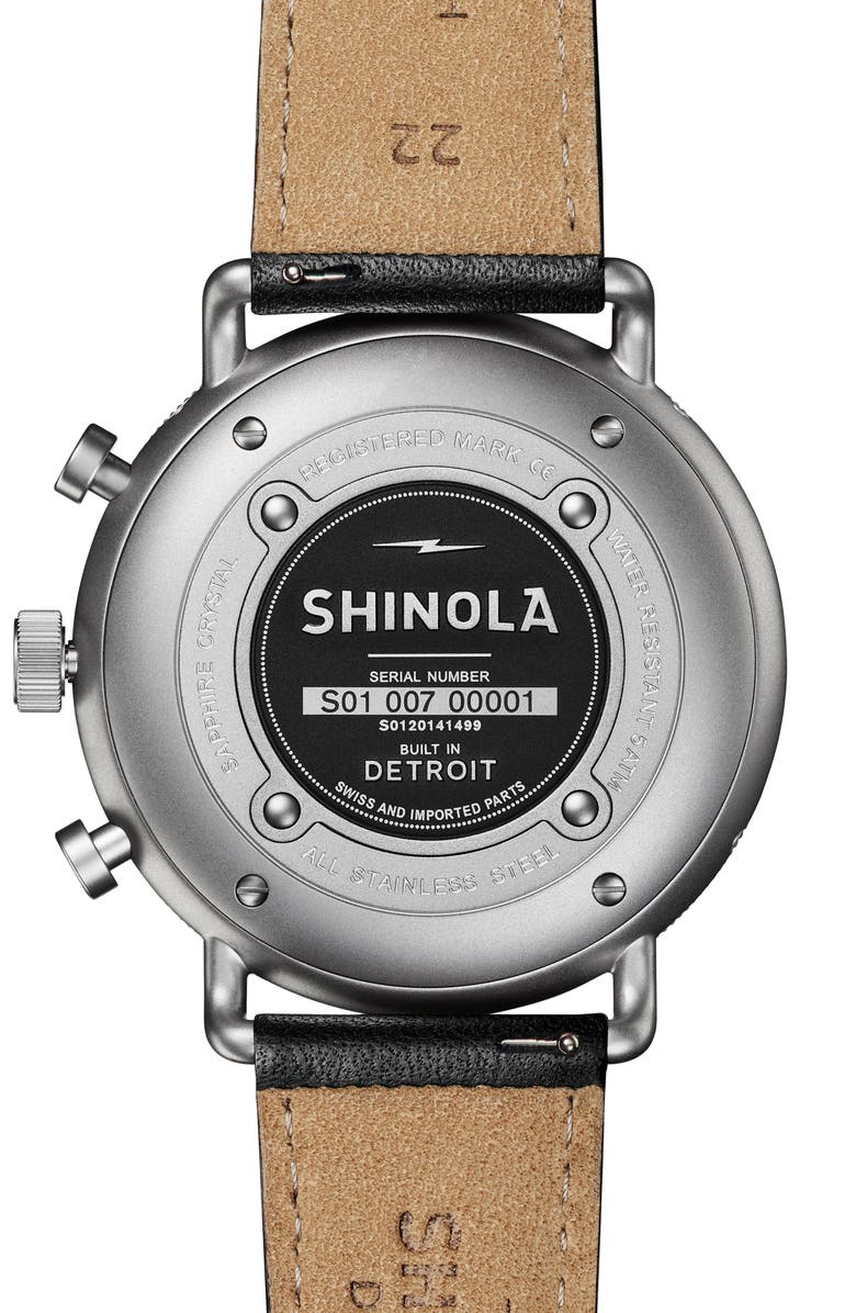 Shinola The Canfield Sport Chronograph Leather Strap Watch, 45mm, Alternate, color, 