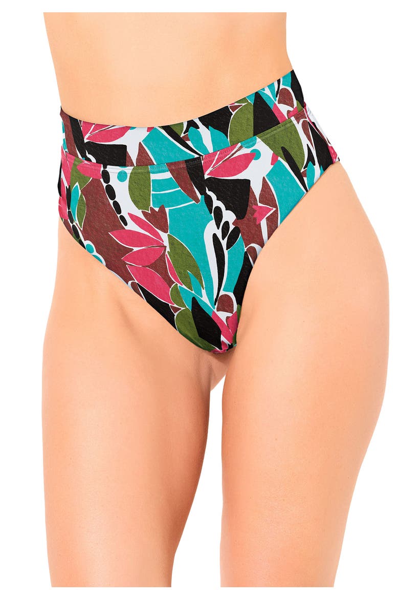 High Waist Cheeky Tummy Control Swim Brief, Main, color, Abstract Island
