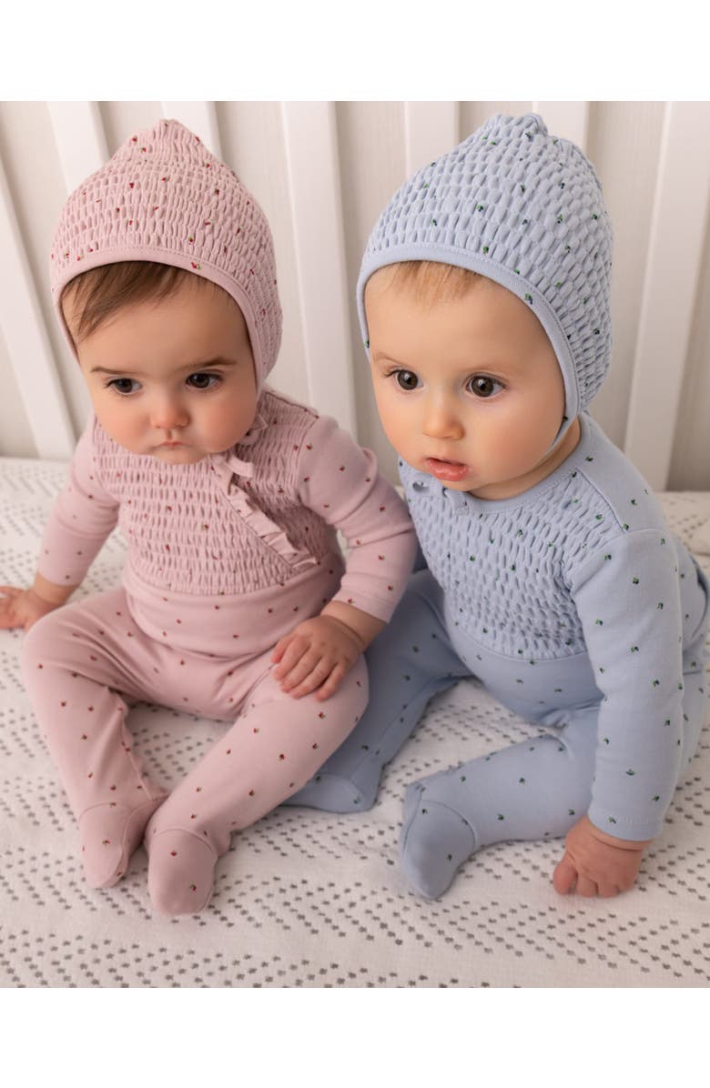 MiniMoi 2 Piece Baby Cotton Smocked Footie Set, Alternate, color, Blush Pink