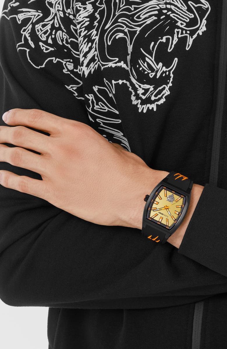 PLEIN SPORT Three-Hand Quartz Silicone Strap Watch, 40mm, Alternate, color, Black