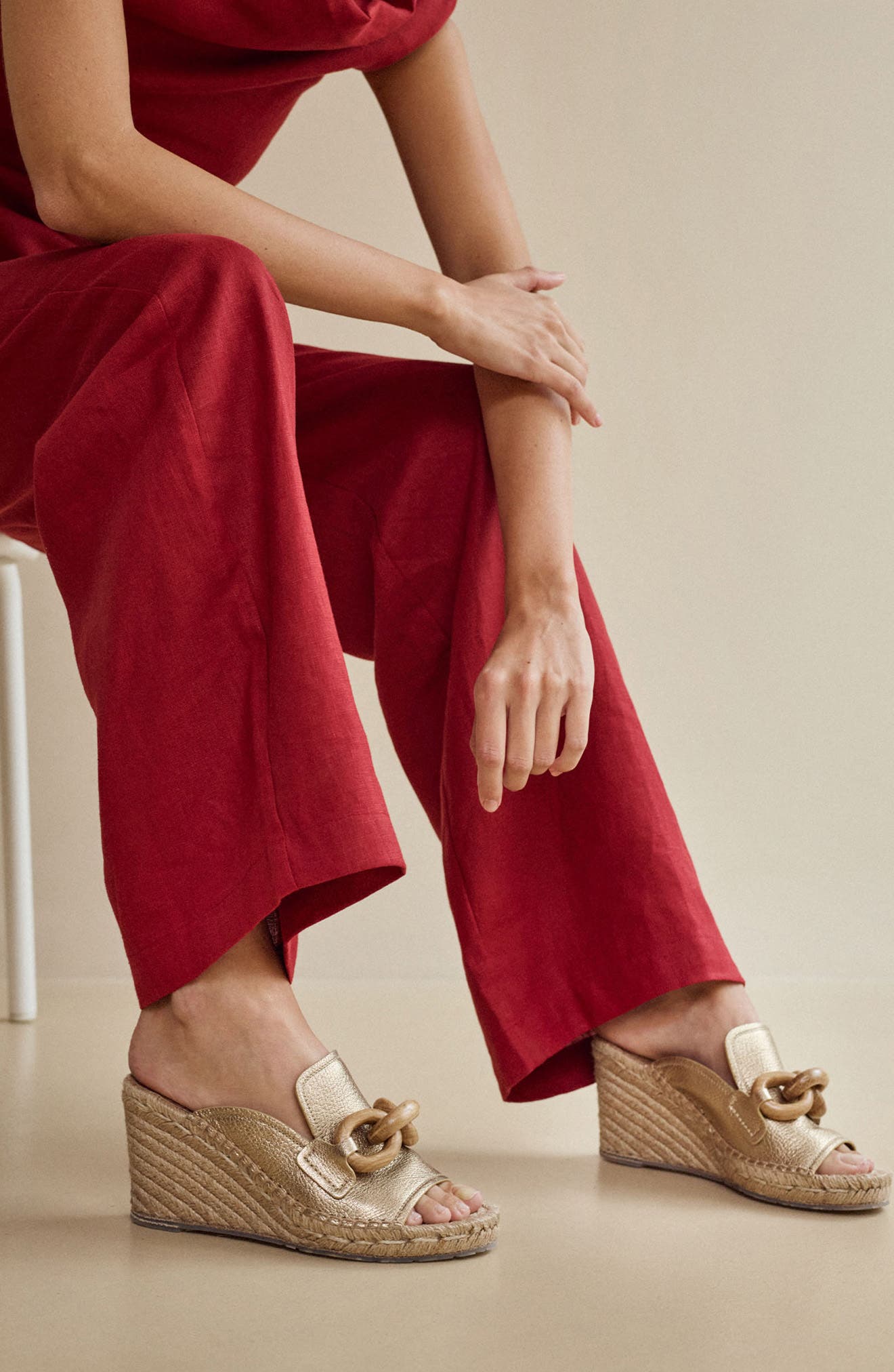 Pedro Garcia Oliveta Wedge Sandal, Alternate, color, Nugget Petite Grain/ Oak