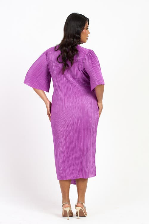 Fashion-szn Curve Ruched Side Flutter Sleeve Midi Dress In Purple