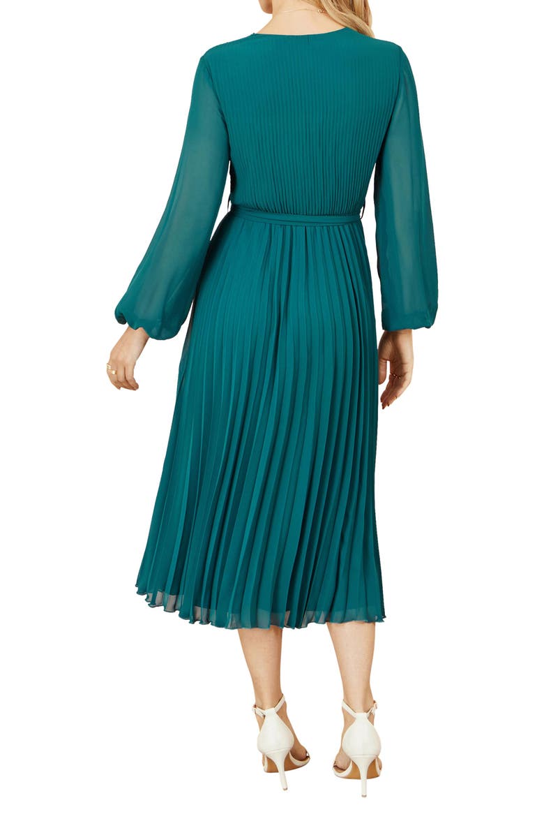 Yumi Long Sleeved Pleated Midi Wrap Dress, Alternate, color, Teal