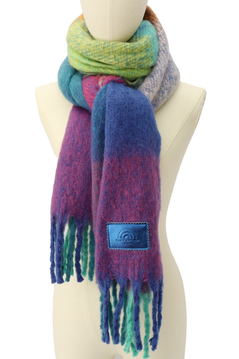 Rainbow Check Fringe Scarf, Alternate, color, BLUE