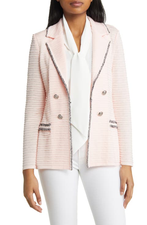 Contrast Trim Textured Knit Blazer