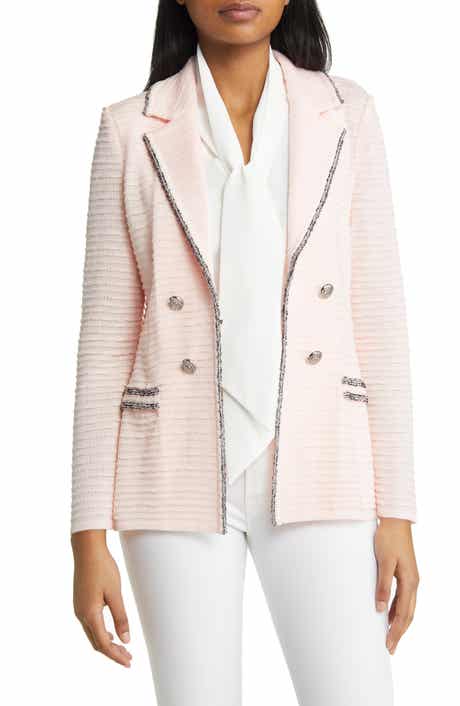 Ming Wang Contrast Trim Textured Knit Blazer