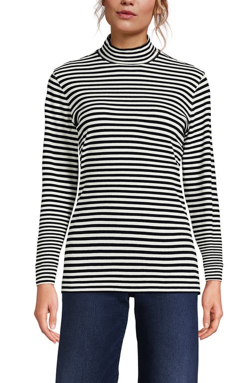 Lands' End Relaxed Cotton Long Sleeve Mock Turtleneck In Black