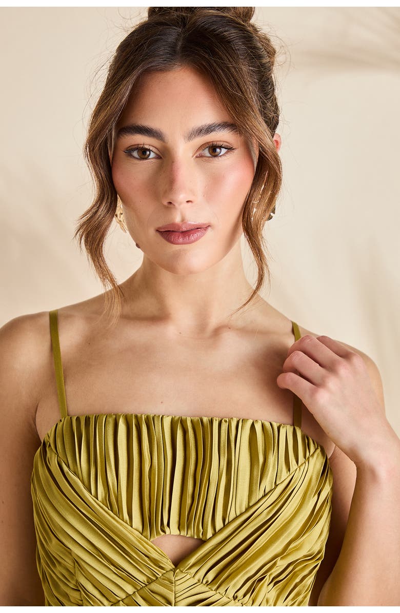 Coast Pleated Peplum Strappy Satin Dress, Alternate, color, Olive
