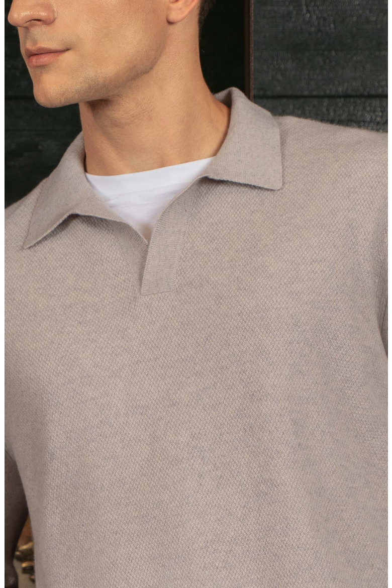 Olivier Birdseye Cashmere Long Sleeve Polo, Alternate, color, Toasted Oat