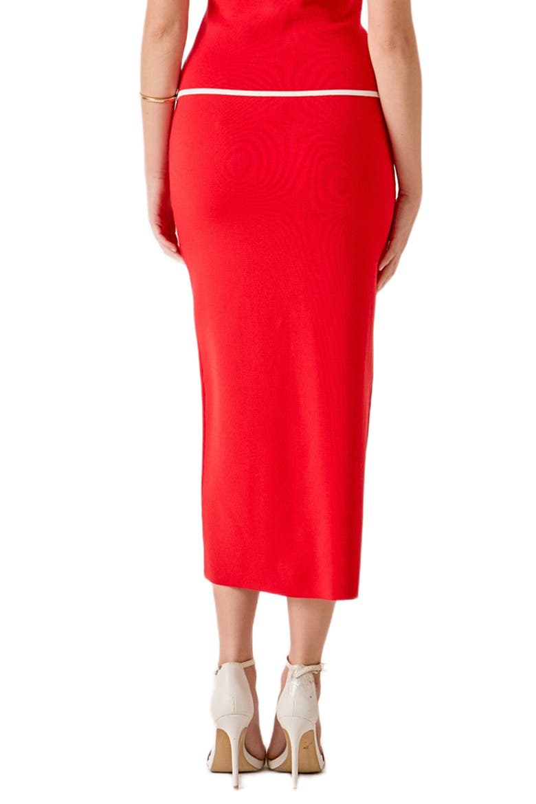 Contrast Border Midi Skirt, Alternate, color, RED/ IVORY