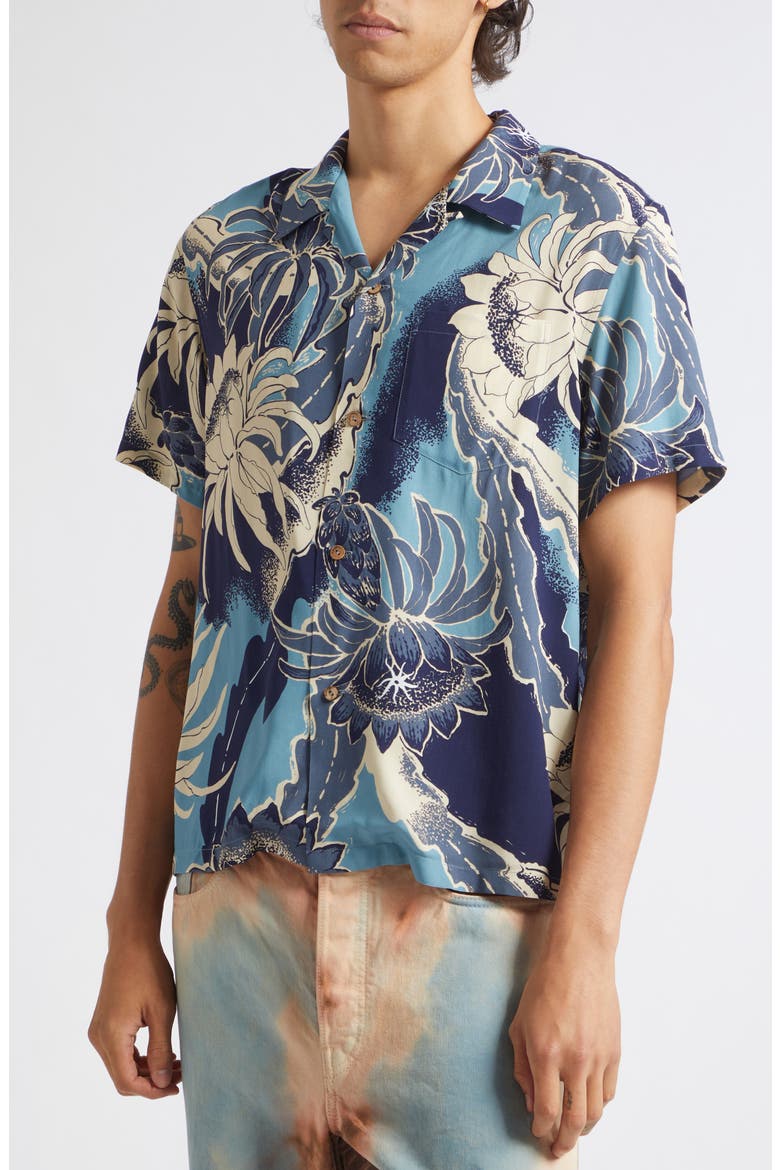 Floral Viscose Camp Shirt, Alternate, color, SAPPHIRE