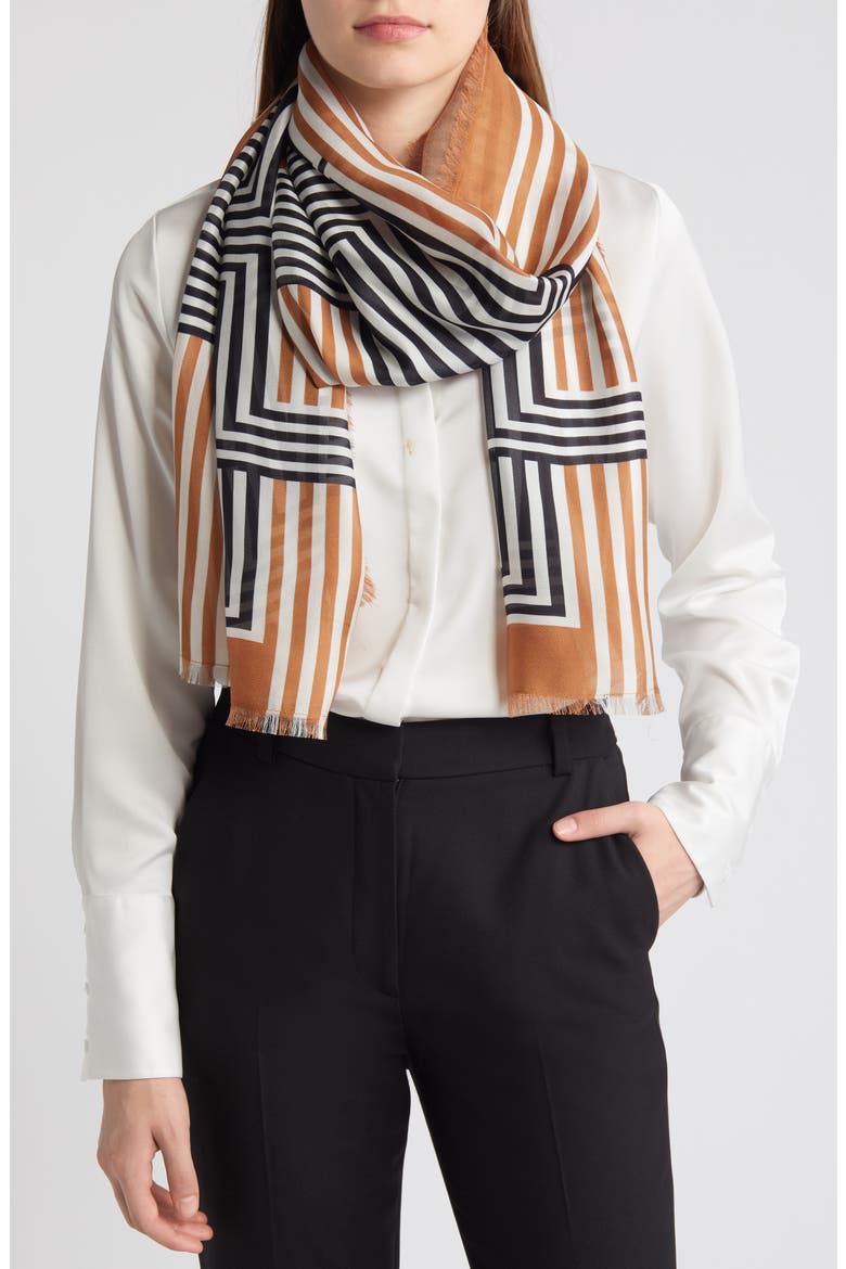 Fringe Herringbone Silk Scarf, Main, color, RUST STRIPE MIX