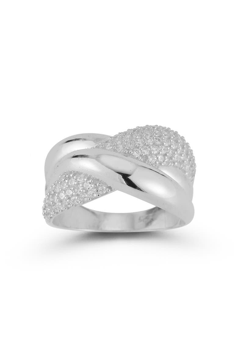 Pavé Cubic Zirconia Crossover Knot Ring, Main, color, SILVER