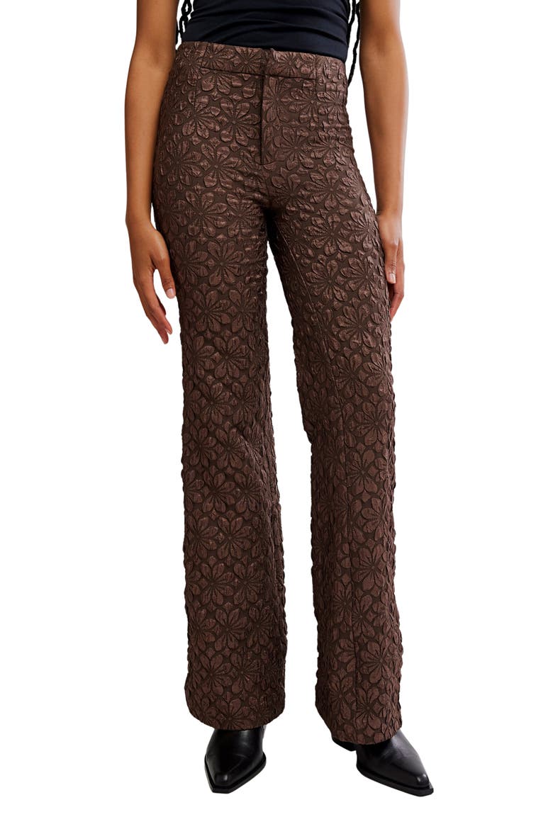 Runaway Floral Flare Pants, Main, color, FRENCH CHOCOLATE