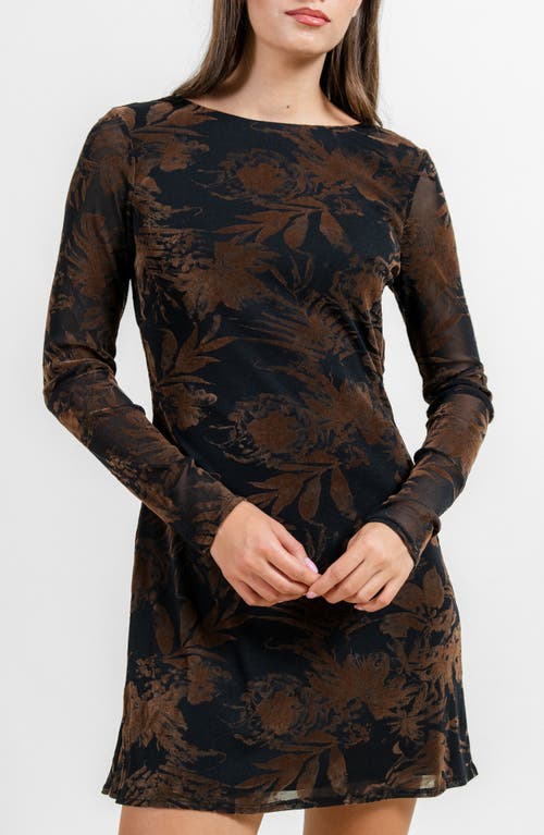 Beivy Long Sleeve Low Back Minidress In Brown