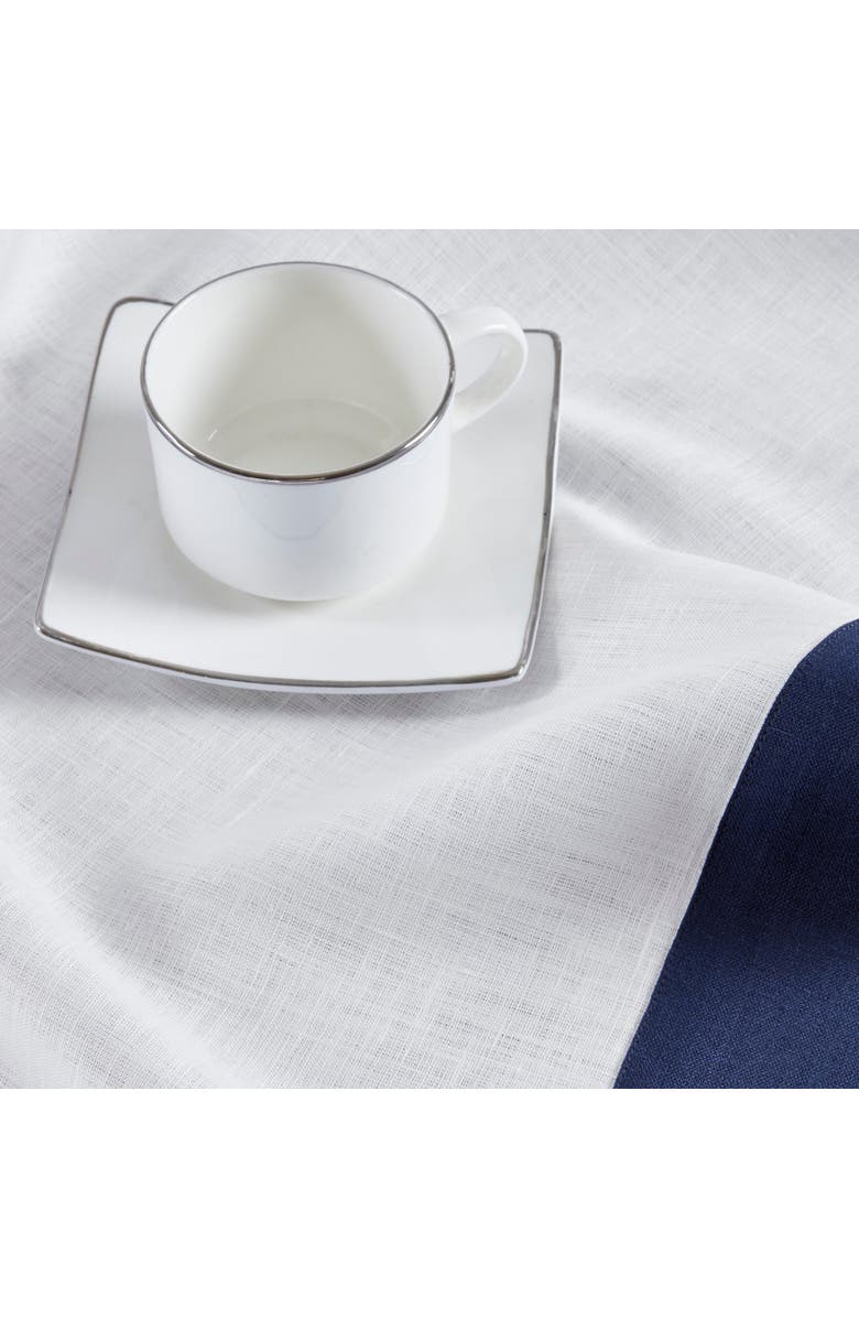 Solino Home Linen Table Throw 52 x 52 Inch for Dining Table, Holiday and Everyday Table Decor - Contempo, Alternate, color, Navy And White