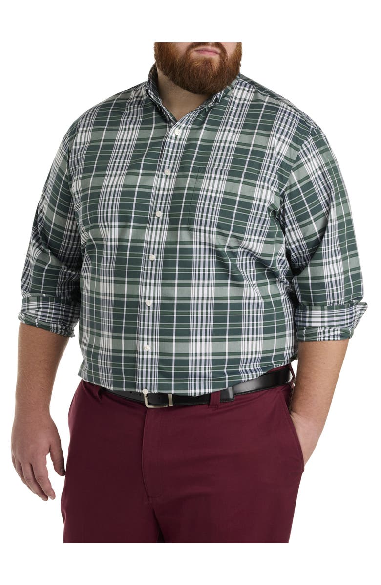 Oak Hill by DXL Big & Tall Large Plaid Sport Shirt, Main, color, Green Multi