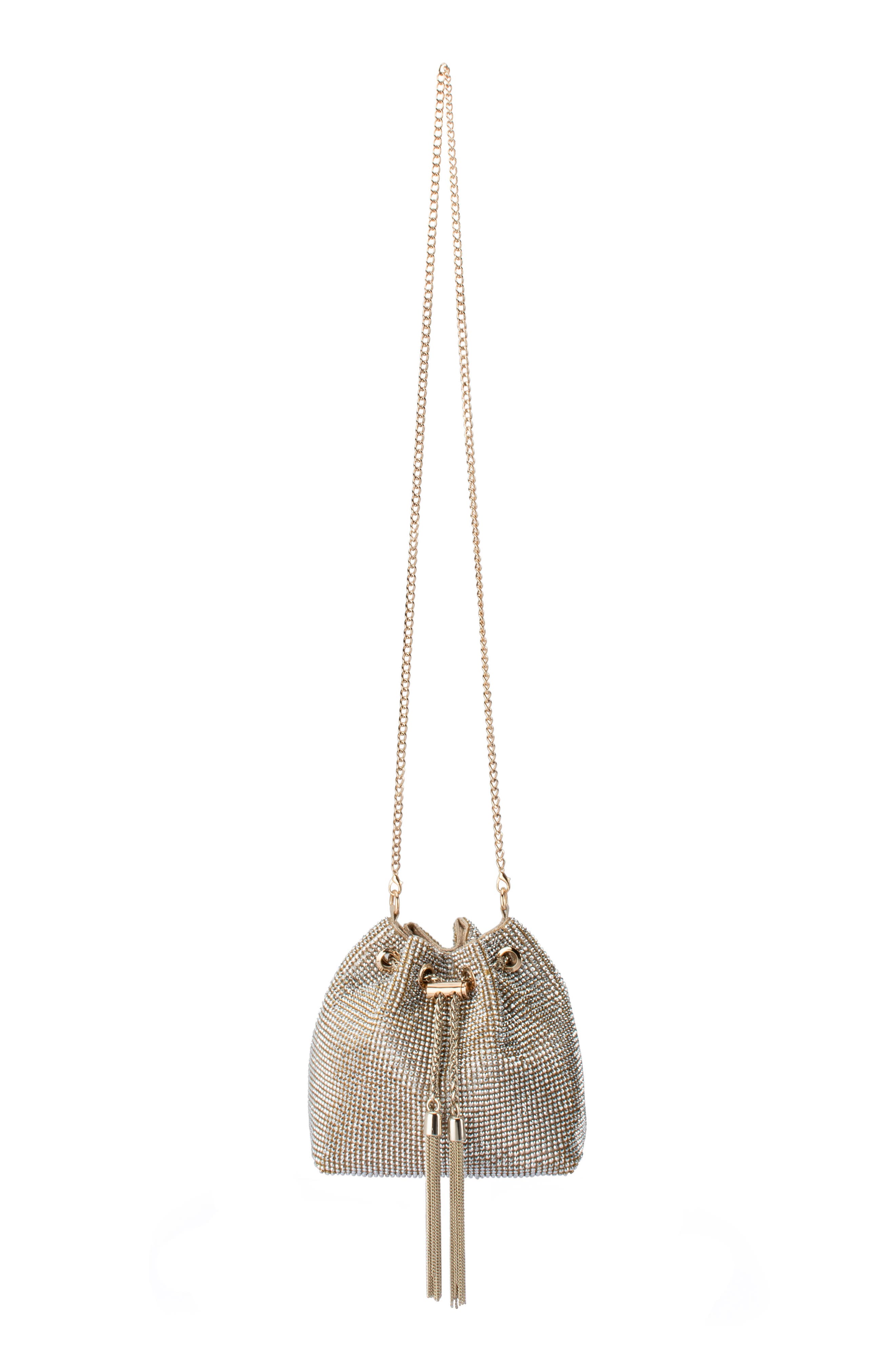 Olga Berg Miranda Drawstring Bucket Bag, Alternate, color, Champagne