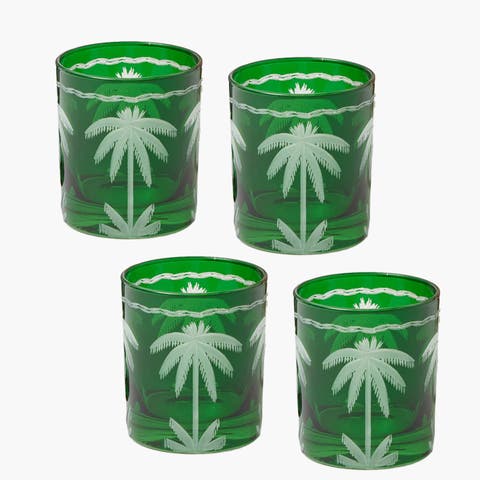Emerald Palm Tree Glasses (Set of 4)