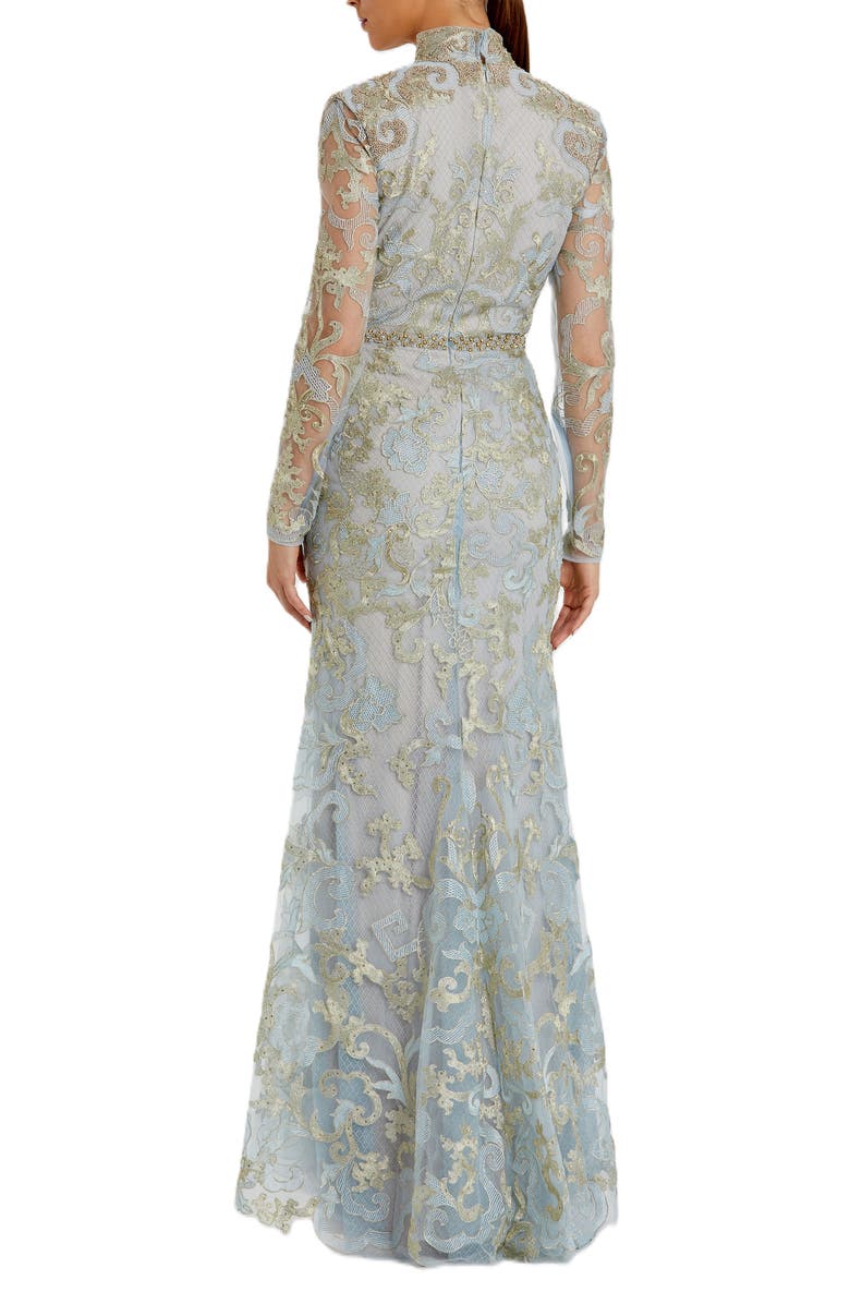 Mac Duggal Long Sleeve Applique V-Neck Gown, Alternate, color, Powder Blue