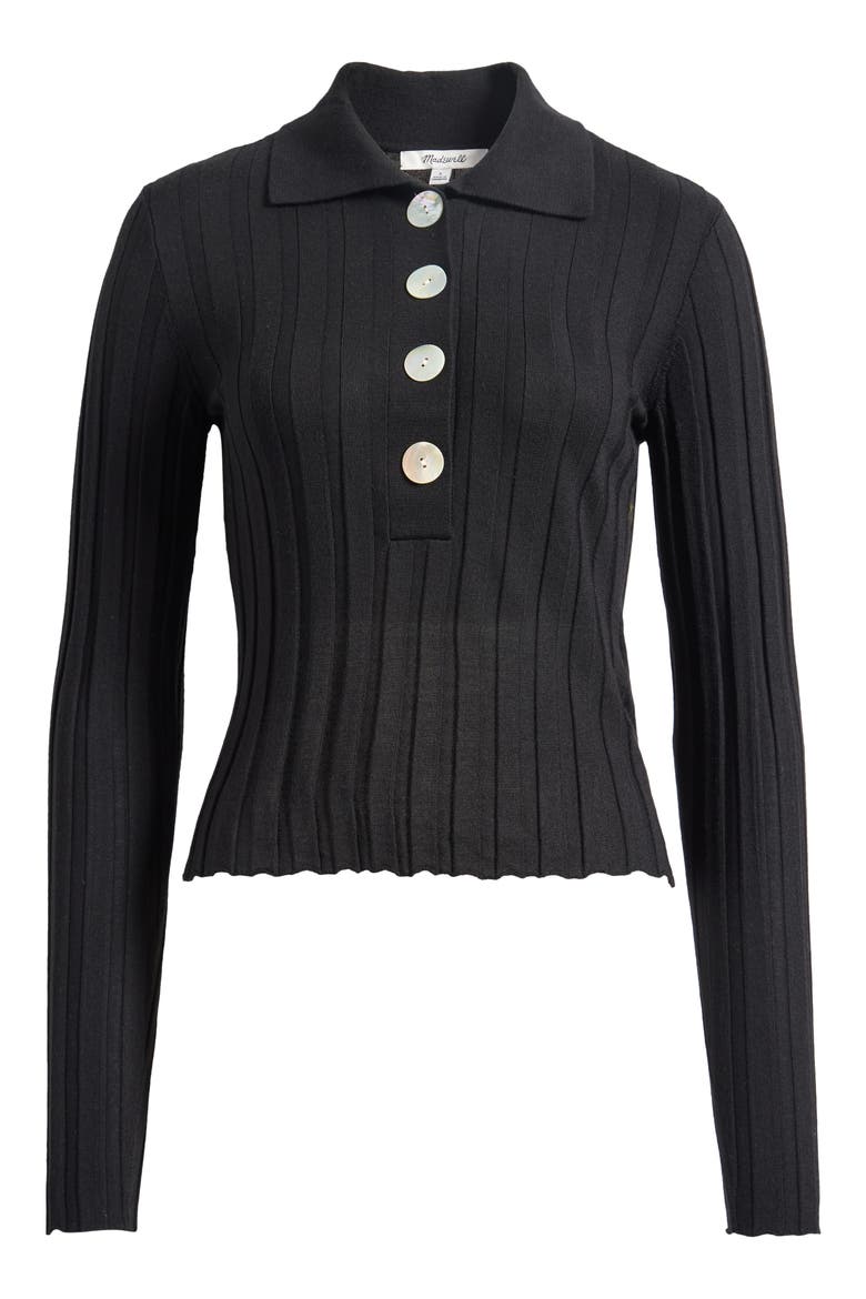 Merino Wool & Silk Polo Sweater, Alternate, color, BLACK