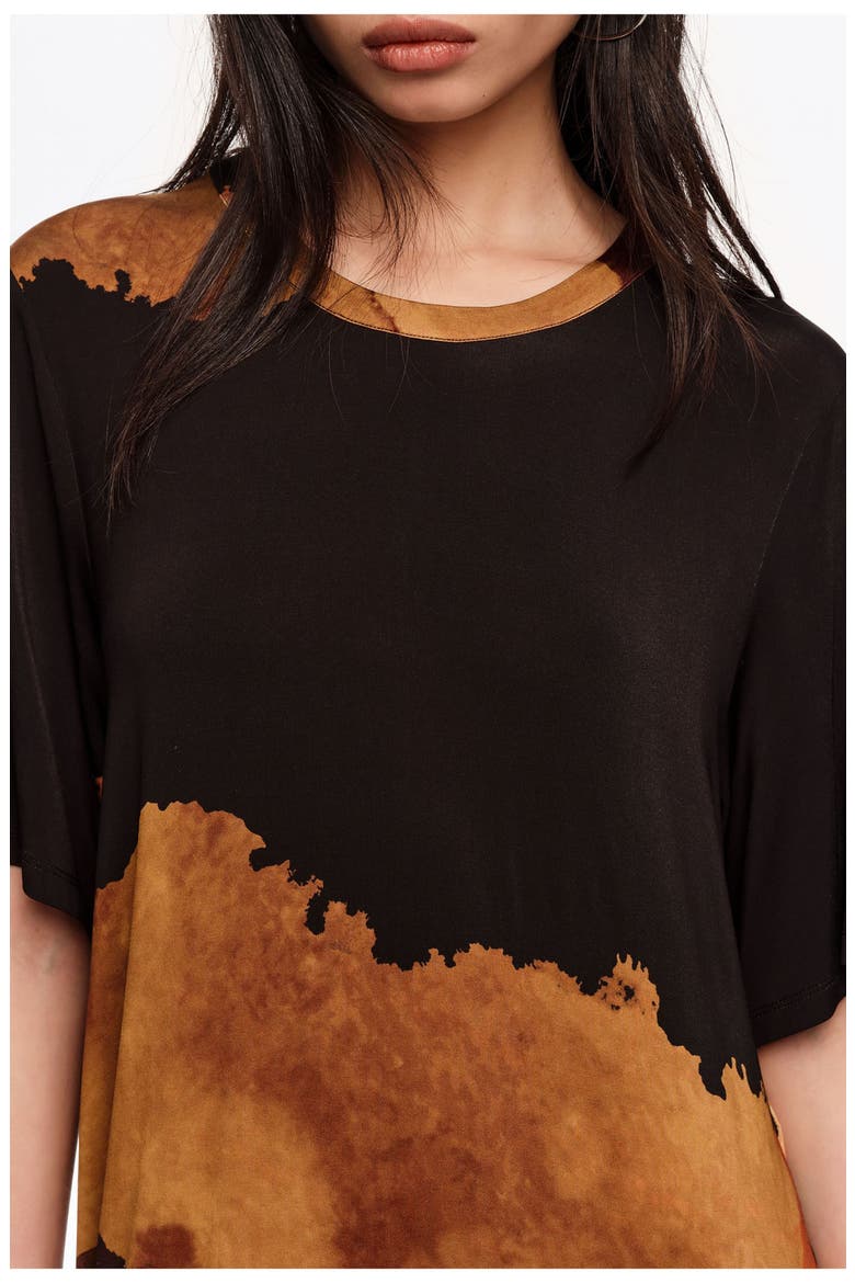 Flowing Midi T-Shirt Dress, Alternate, color, BLOT XL BLACK