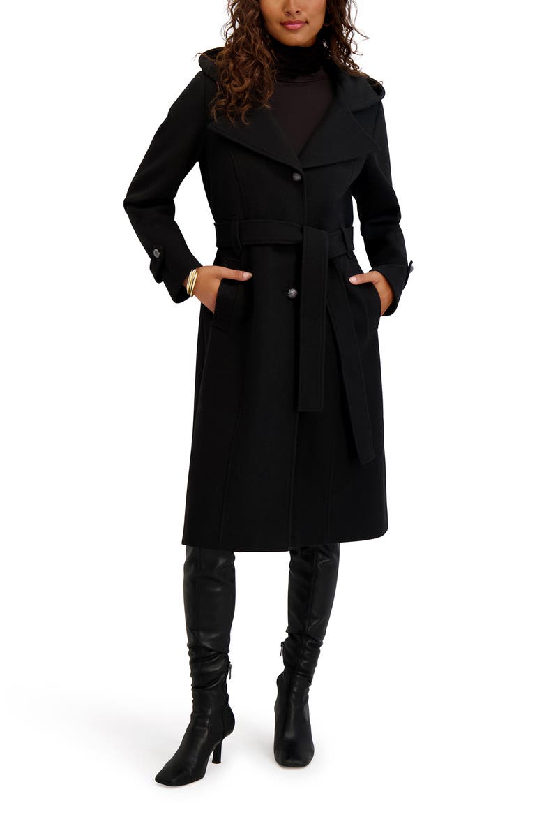 Belted Plush Trench Coat, Alternate, color, BLACK