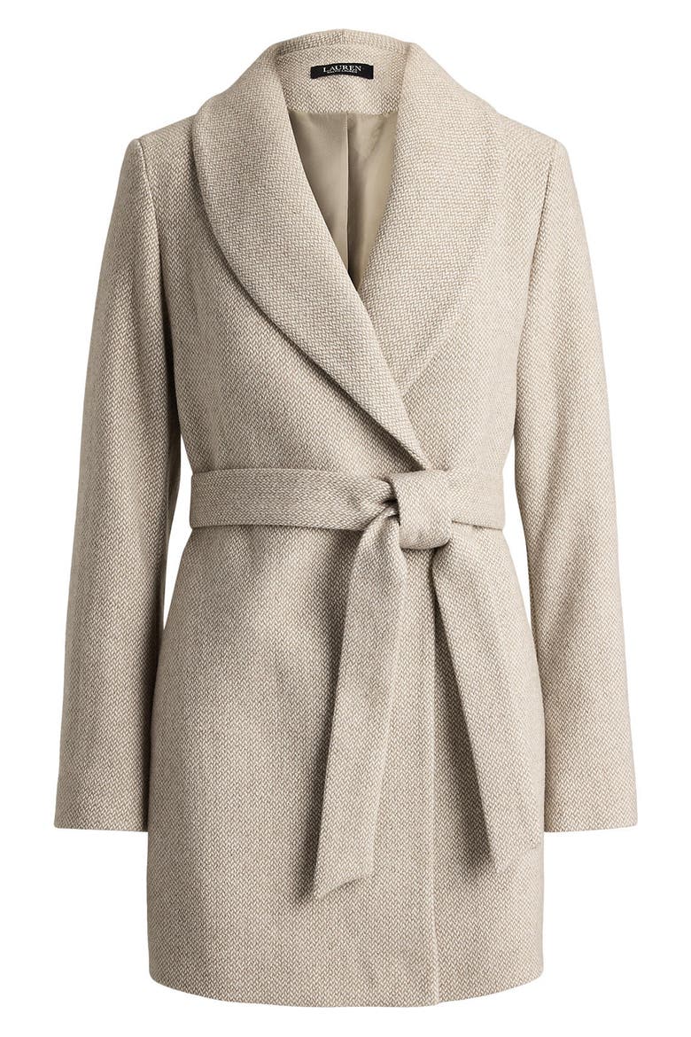 Plaid Wool Wrap Coat, Alternate, color, TRUFFLE BROKEN TWILL