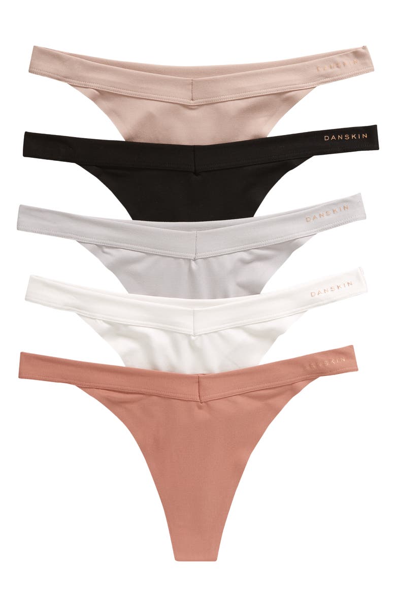 Danskin 5-Pack Brushed Micro Thongs, Main, color, 