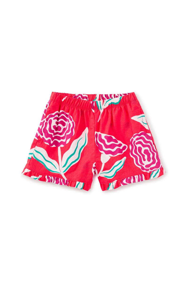 Tea Collection Ruffle Hem Woven Short, Main, color, Flamenco Carnation
