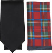 Brooks Brothers Solid Tie & Tartan Pocket Square Set