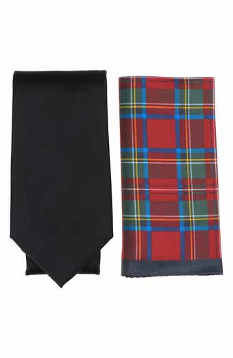 Brooks Brothers Solid Tie & Tartan Pocket Square Set