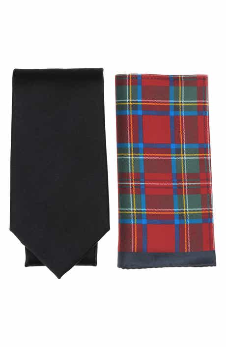 Brooks Brothers Solid Tie & Tartan Pocket Square Set